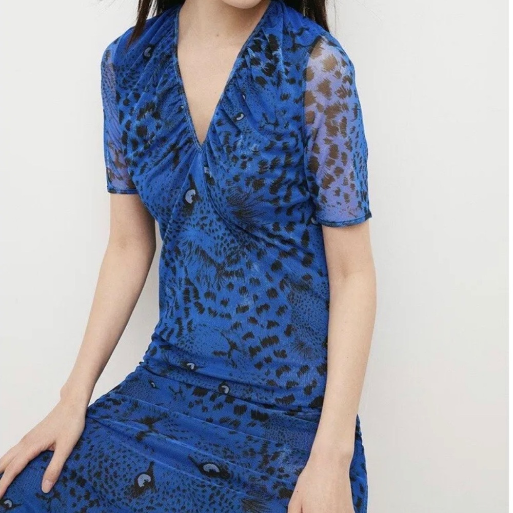 Karen Millen mesh cobalt leopard dress sz 12 NWOT